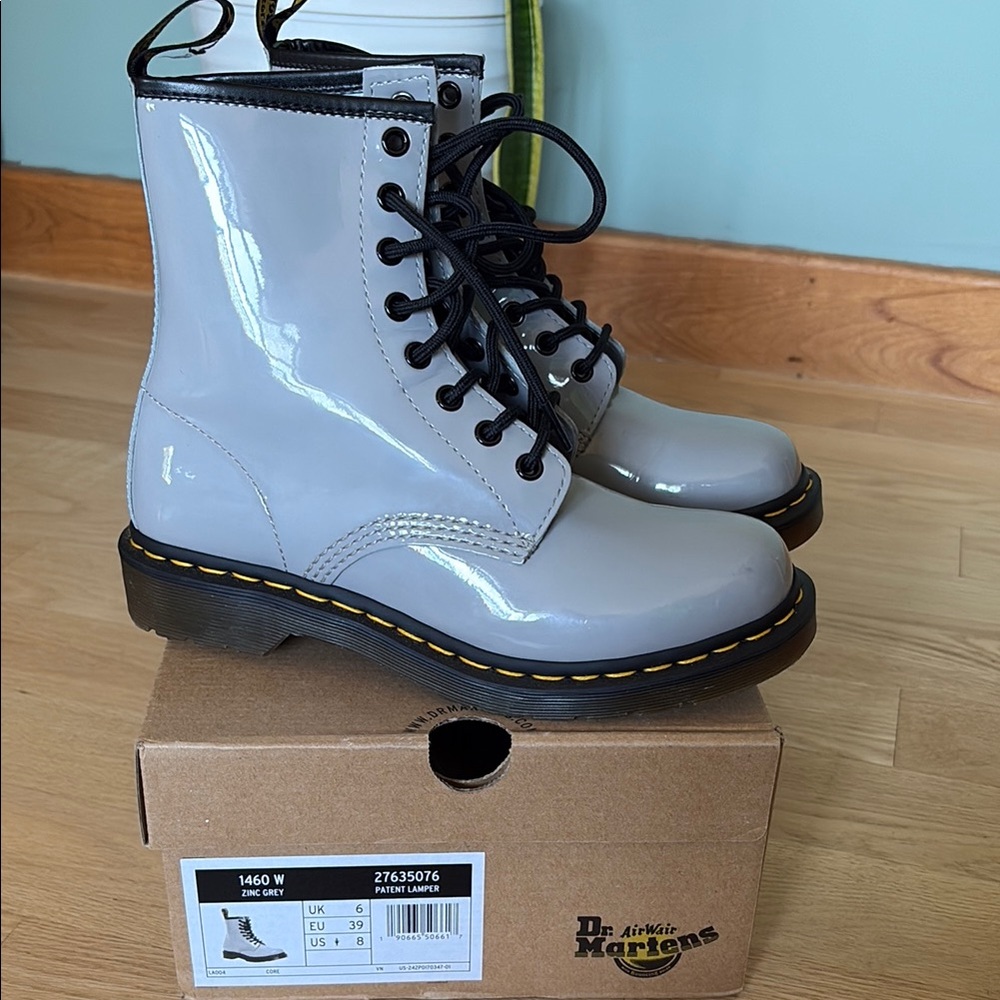 Dr. Martens Women's patent Gray Boots